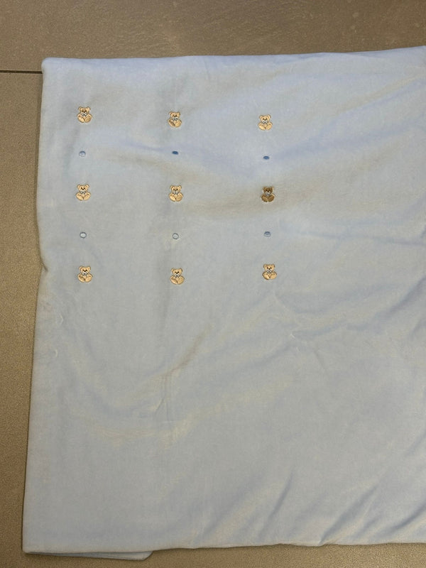 Coperta per culla carrozzina in ciniglia fondo celeste e orsacchiotti ricamati
