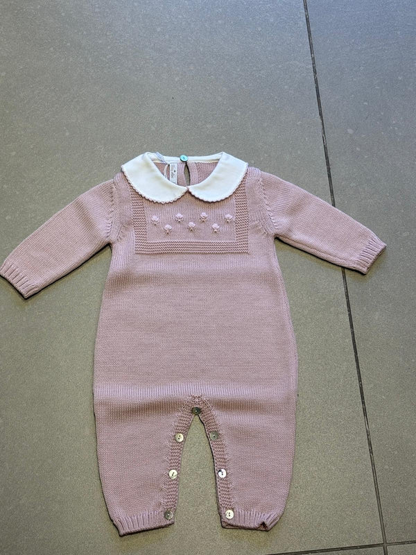 Tutina in lana con ricamo rosellina rosa