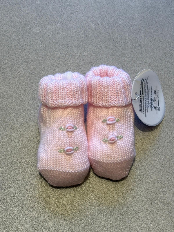 Scarpette in lana rosa ricamate