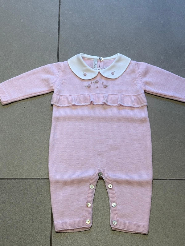 Tutina in lana fondo rosa con roselline ricamate