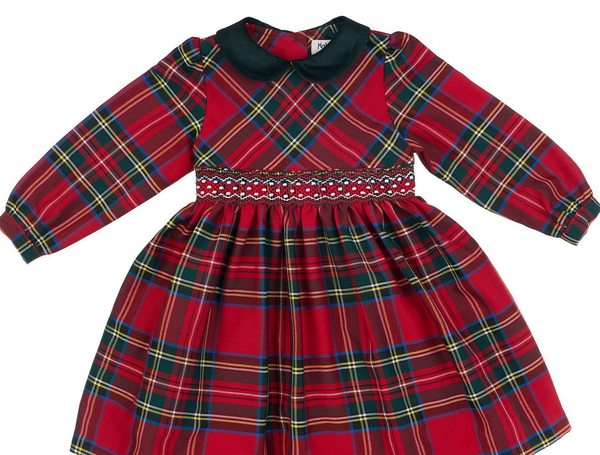 Vestito in tartan con smock a MANICA LUNGA