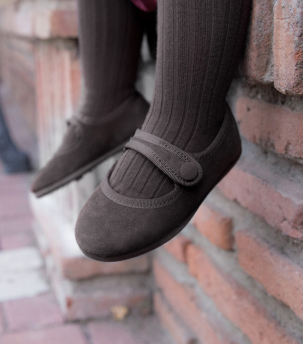 Ballerina  bambina scamosciate chiusura a strappo grigio
