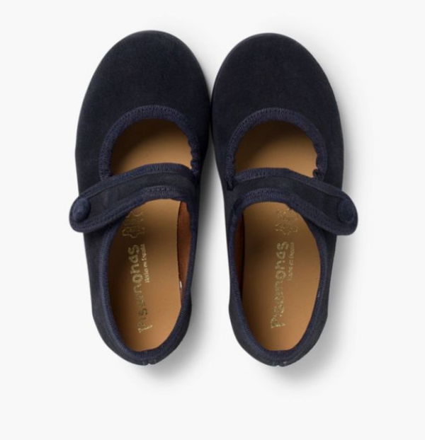 Ballerina bambina blu scamosciate chiusura a strappo e bottone