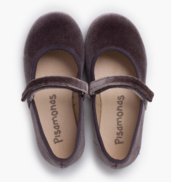 Scarpa Ballerine velluto bambina cinturino a strappo grigio