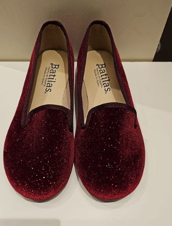 Scarpa ballerina in velluto bordeaux glitterata