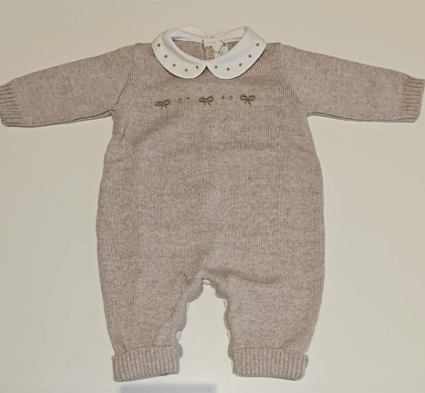 Tutina in lana ricamata tortora