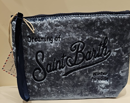 Pochette Aline in ciniglia azzurro con ricamo logo