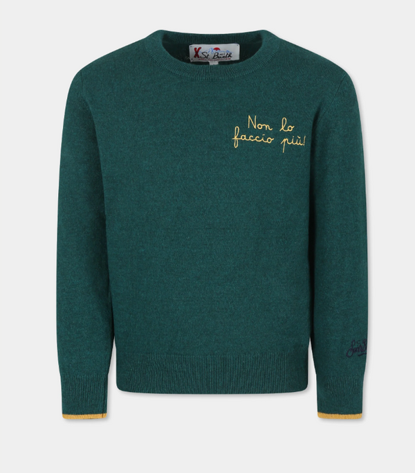 Maglione verde per bambino con scritta Non lo faccio più