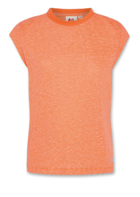T-shirt Righe sottili, manica piccola, arancione brillante.