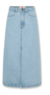 Gonna lunga classica in denim tinta unita.