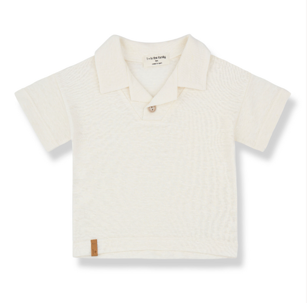 Polo in cotone e lino bianco