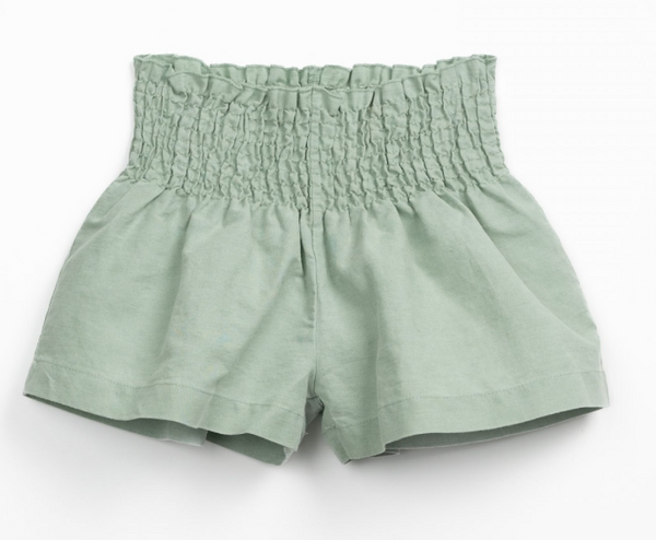 Pantaloncini in lino e cotone verde con vita regolabile
