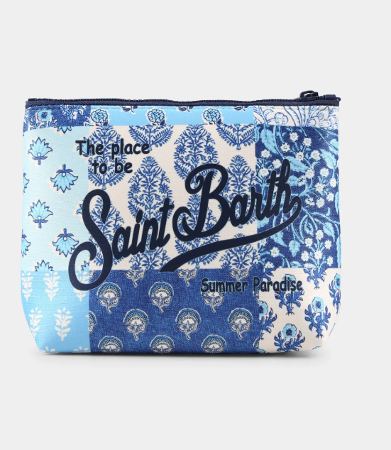 Pochette Aline celeste per bambina con logo e stampa floreale