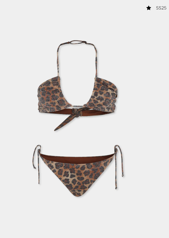 Bikini marrone per bambina con stampa animalier