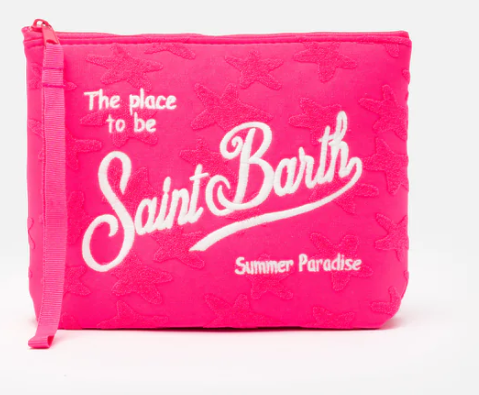 Pochette Aline in spugna fucsia con motivo stelle embossed