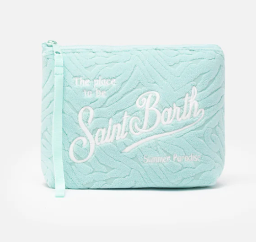 Pochette Aline in spugna verde acqua con motivo zebra embossed