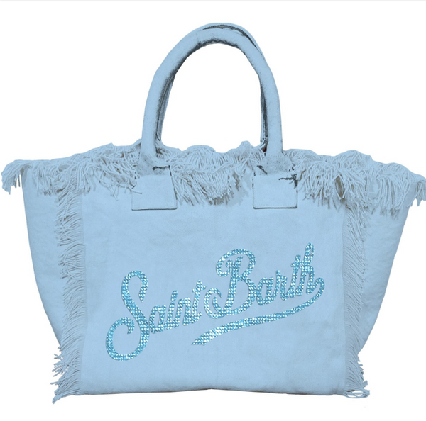 Borsa Colette in Tela di Cotone cielo con Scritta brillantinata