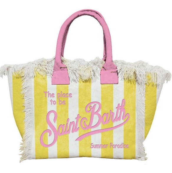 Borsa a mano Colette in tela di cotone a righe gialla e panna