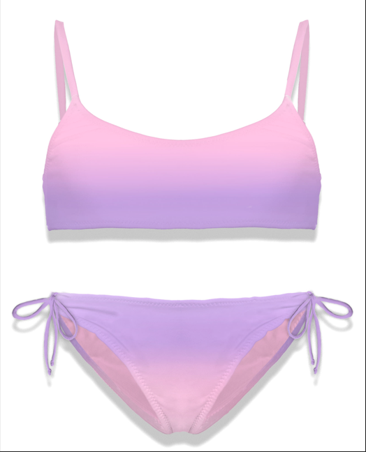Bikini lilla e rosa per bambina con logo