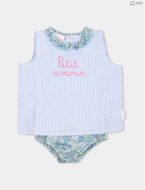 Completo celeste per neonata con scritta