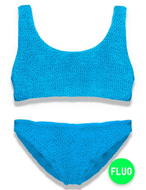Bikini celeste per bambina con logo