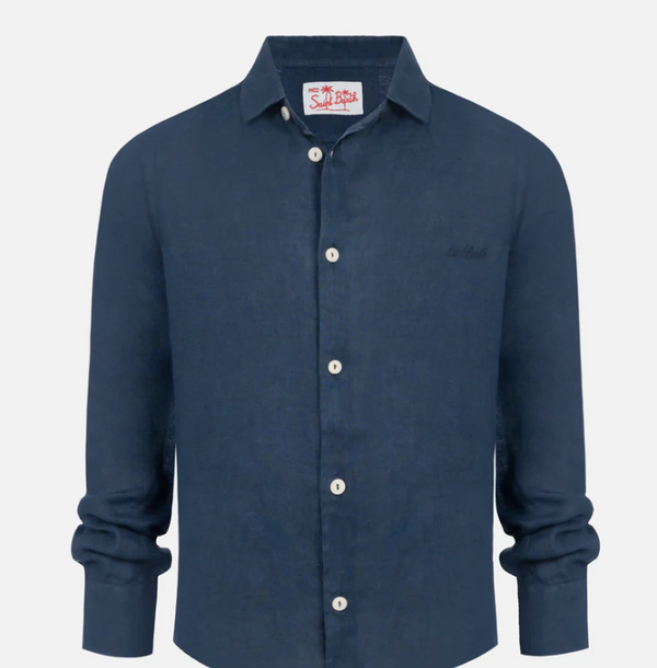 Camicia in lino blu navy