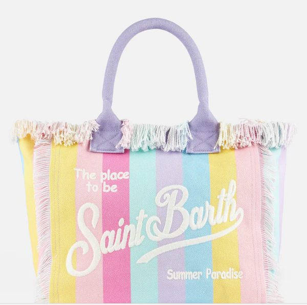 Borsa  colette in tela di cotone a righe multicolor