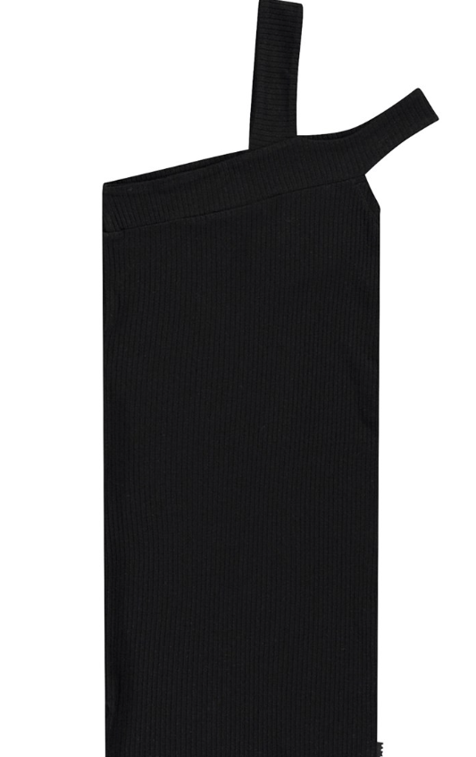 Abito nero con spalline lunghe fino al ginocchio in morbida viscosa elasticizzata