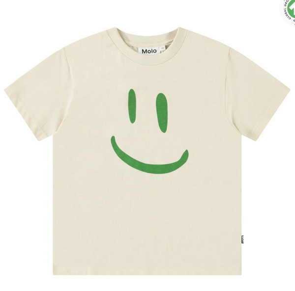 T-shirt bianco sporco in cotone biologico con maniche corte e scollo a costine.