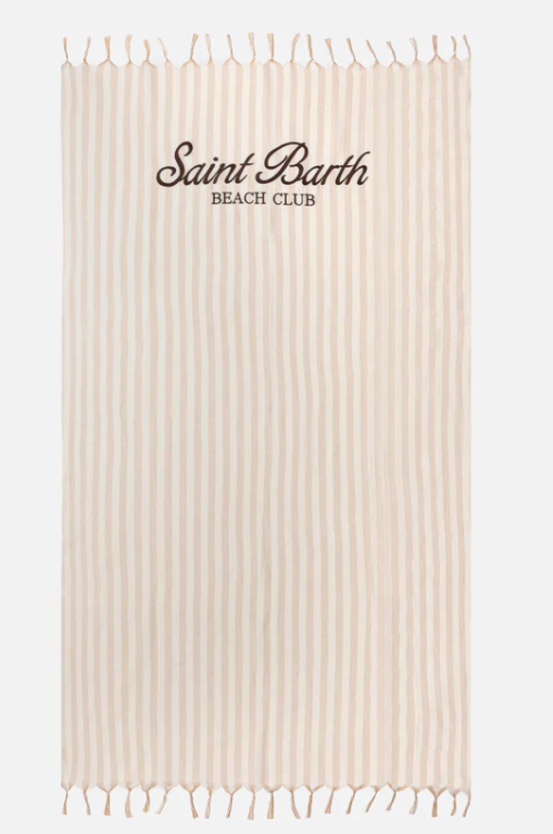 Telo mare Fouta in cotone leggero con stampa a righe beige