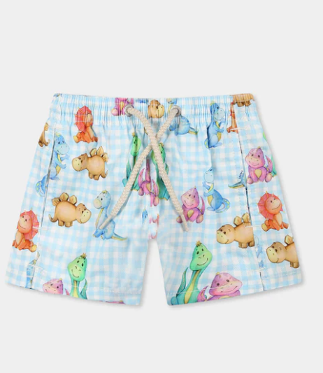 Boxer mare celeste per neonato con dinosauri all over