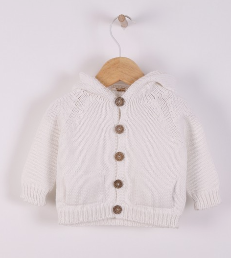 Cardigan con cappuccio lavorato a maglia in cotone biologico