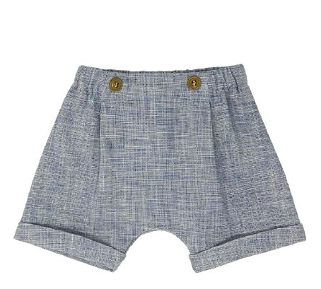 PANTALONCINO IN COTONE FIAMMATO CON PENCE ED ELASTICO IN VITA.