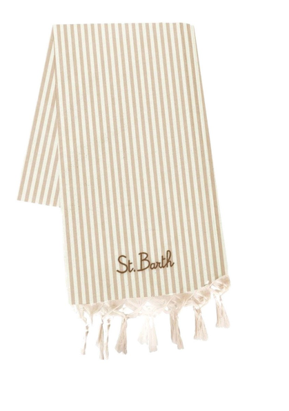 Telo mare Fouta in cotone leggero con stampa a righe beige