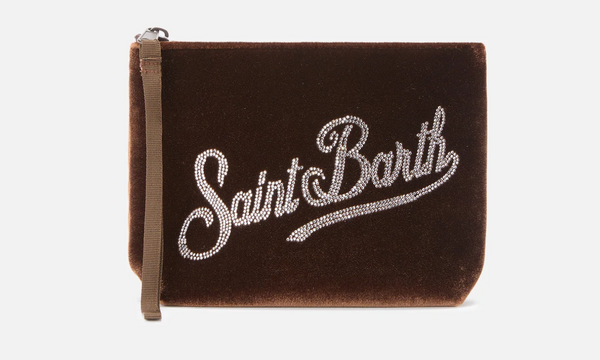 Pochette velvet marrone strass