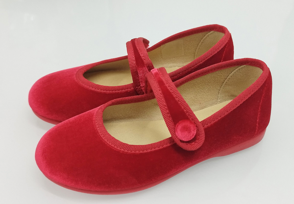 Ballerina rossa in velluto con bottoncino