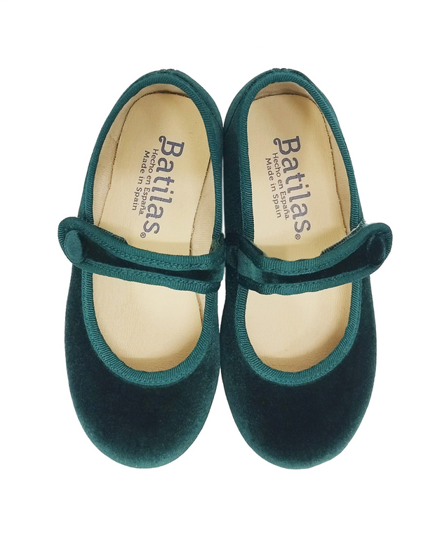 Ballerina verde in velluto con bottoncino