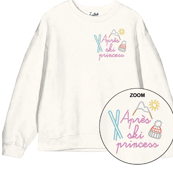 Felpa  in cotone felpata bianco con applicazione in strass Aprés ski princess