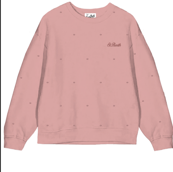 Felpa girocollo rosa con strass