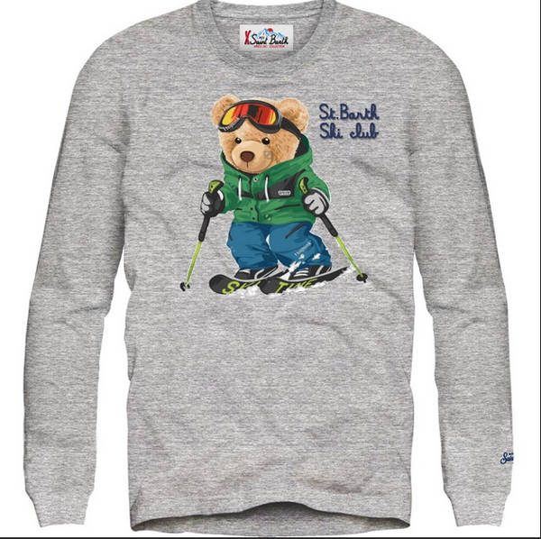 T-shirt manica lunga con stampa orso sciatori