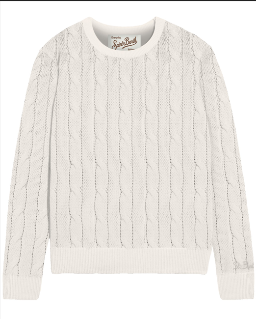 Maglione  a trecce in pura lana bianco