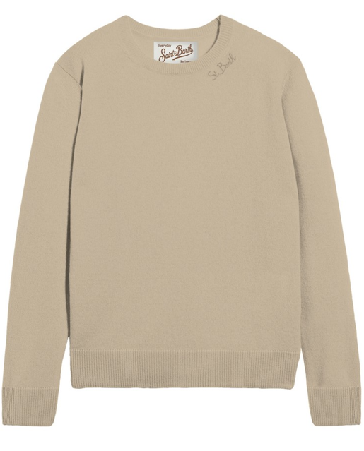 Maglione girocollo in lana beige