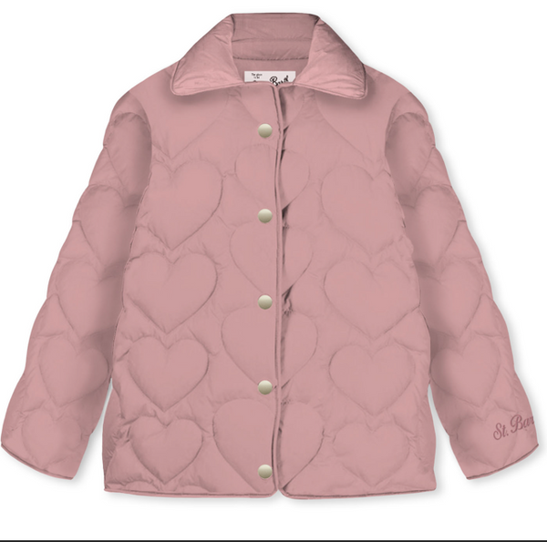 Giacca impermeabilizzata con cuori rosa