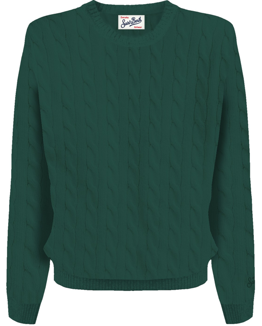 Maglione  a trecce in pura lana verde inglese