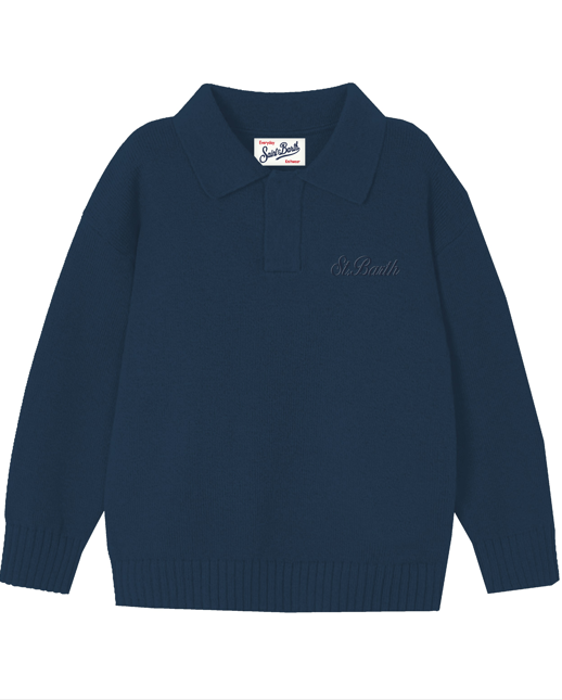 Polo in maglia  in pura lana blu navy