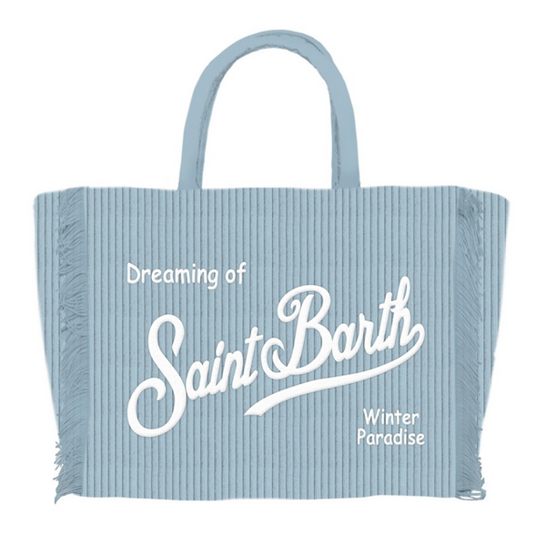 Borsa a mano Vanity Mini Corduroy in velluto a coste e celeste