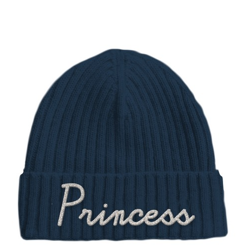Cappello in lana blu con scritta Princess
