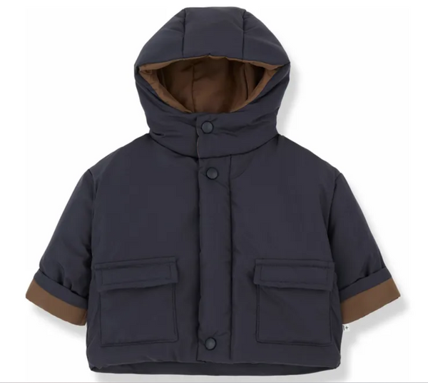 Piumino blu con interno marrone