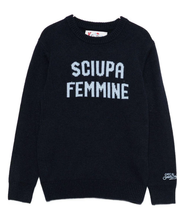 Maglione per bambino MC2 Saint Barth  blu con scritta "Sciupa Femmine"