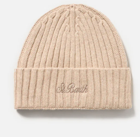 Cappello da uomo in cashmere  a coste beige
